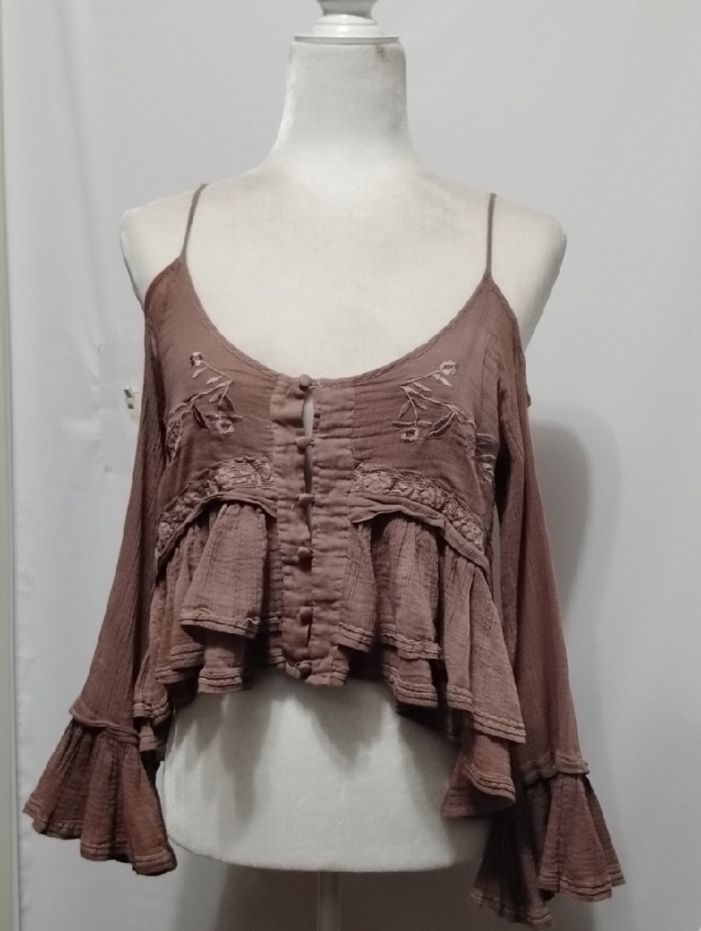 Free People Mauve Pink Ruffle Cold-Shoulder Camisole